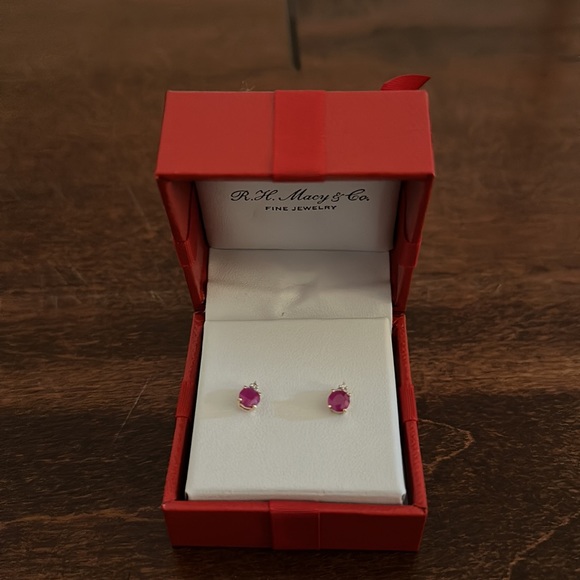 R.H. Macy & Co. Ruby 7/8 ct. t.w. Diamond Accent Stud Earrings 14k Yellow Gold - Picture 6 of 6